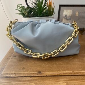 Faux‎ Leather Manhattan Girl Chain Link Clutch - Light Blue/Gray - BRAND NEW
